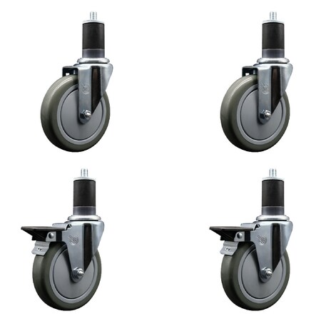 Service Caster 5'' Gray Poly Wheel Swivel 1-5/8'' Expanding Stem Caster Set 2 Brakes, 4PK SCC-EX20S514-PPUB-2-PLB-2-158